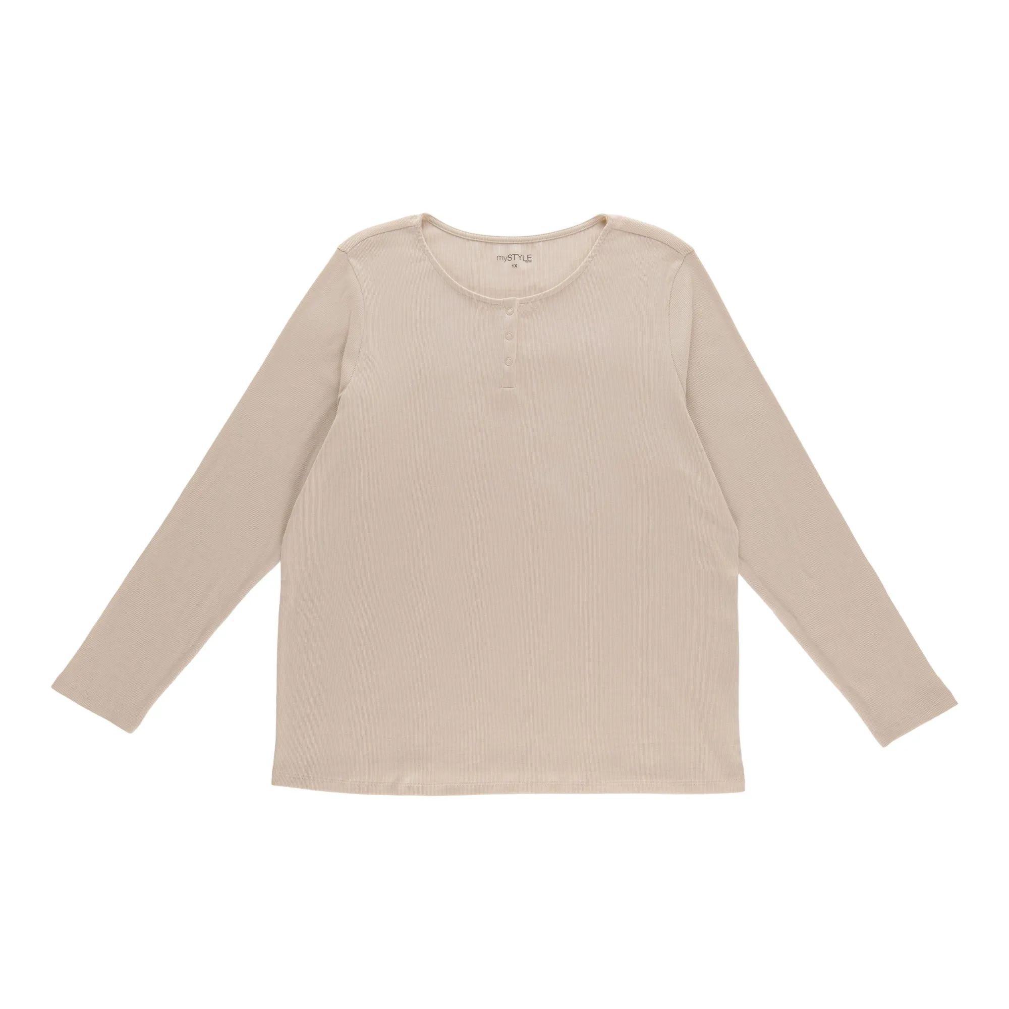 mySTYLE Women's Plus Long Sleeve Ribbed Henley