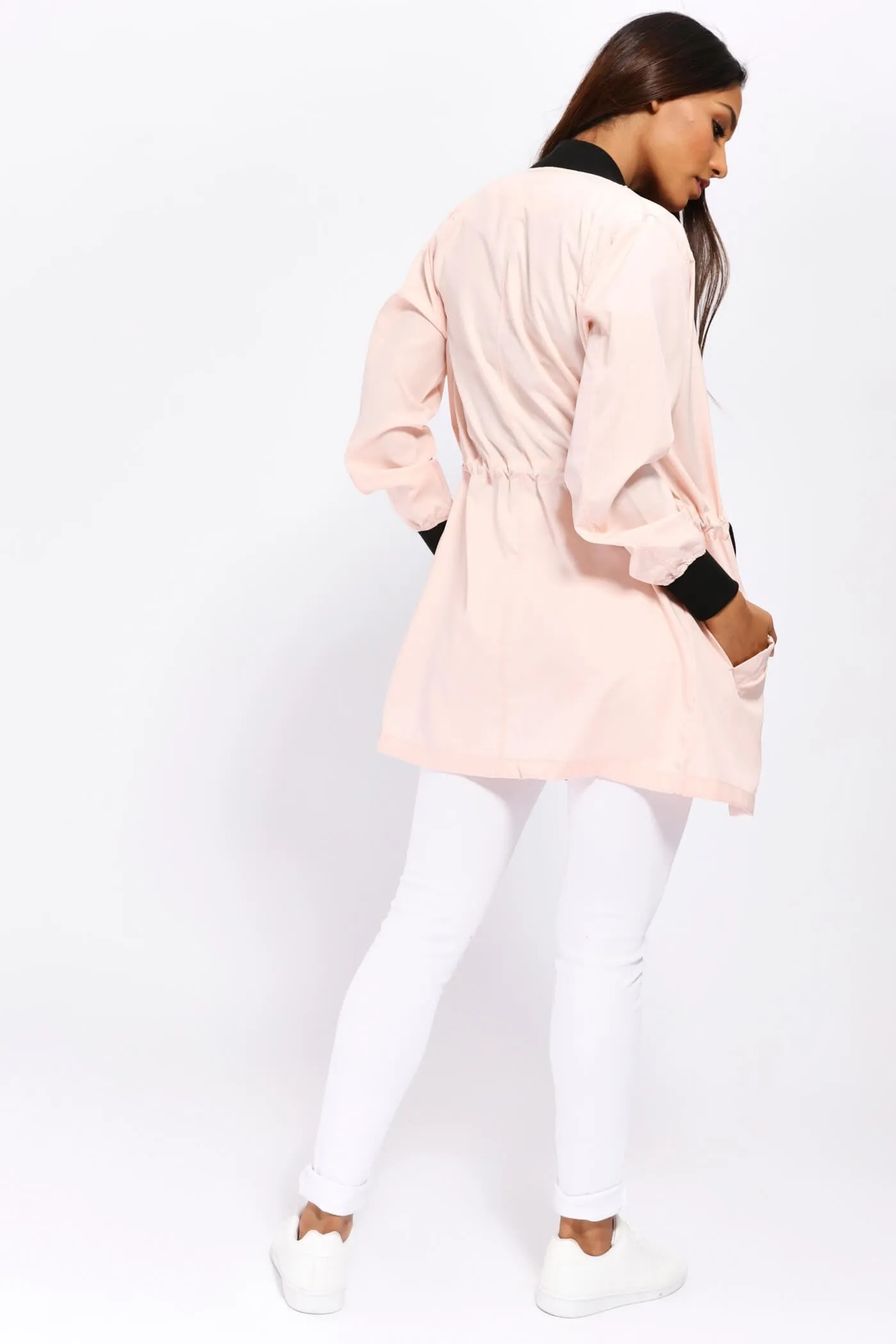 Pink Zip Front Tie Waist Jacket