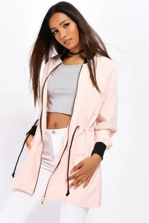 Pink Zip Front Tie Waist Jacket