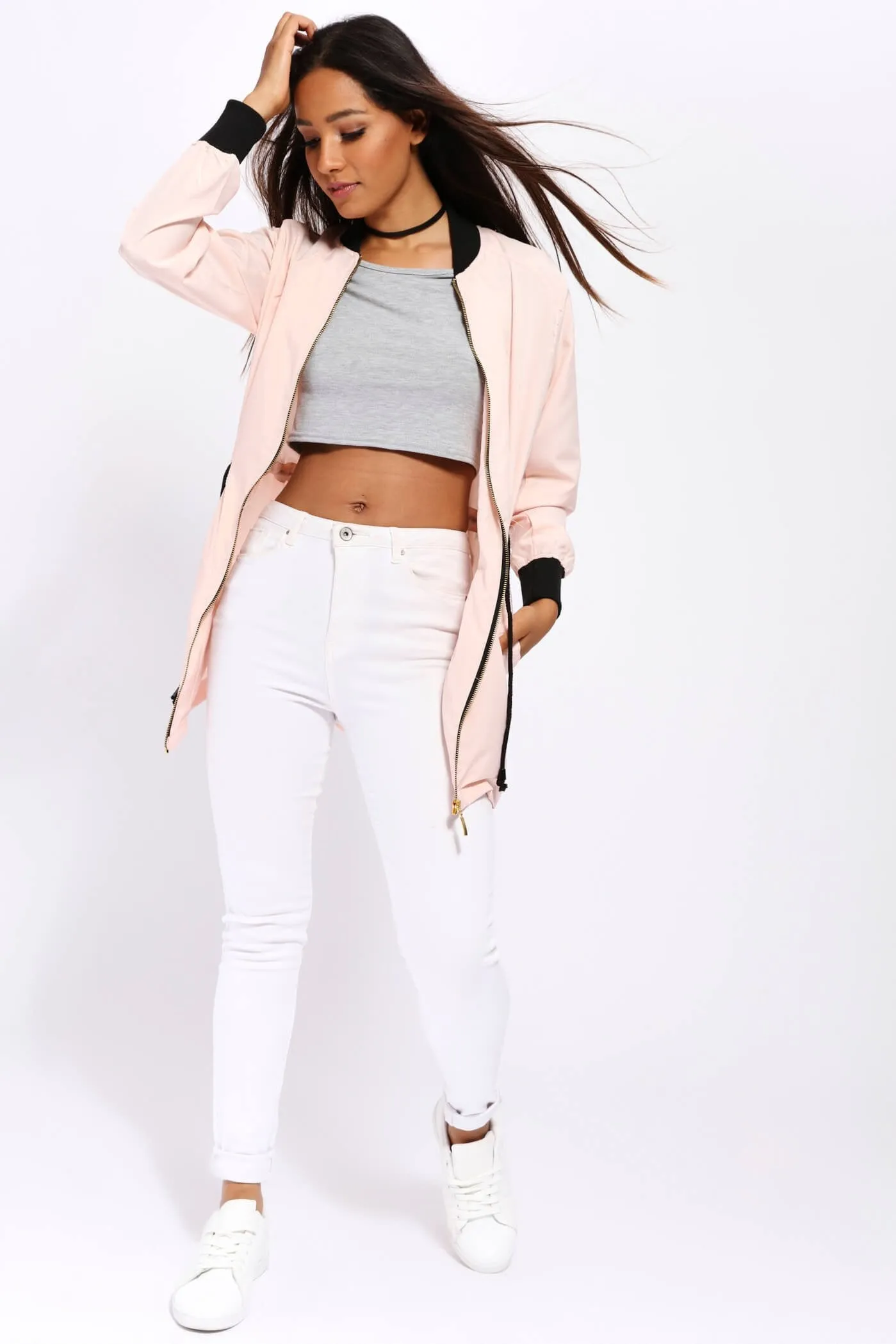 Pink Zip Front Tie Waist Jacket