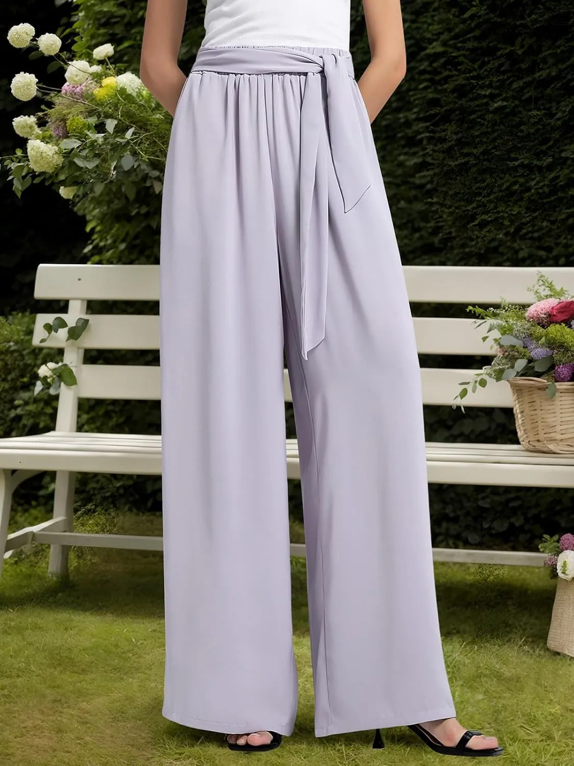 QIANXIZHAN Women's Wide Leg Pants, High Waisted Palazzo Pants Dressy Summer Flowy Casual Lounge Work Dress Pants Trousers WL