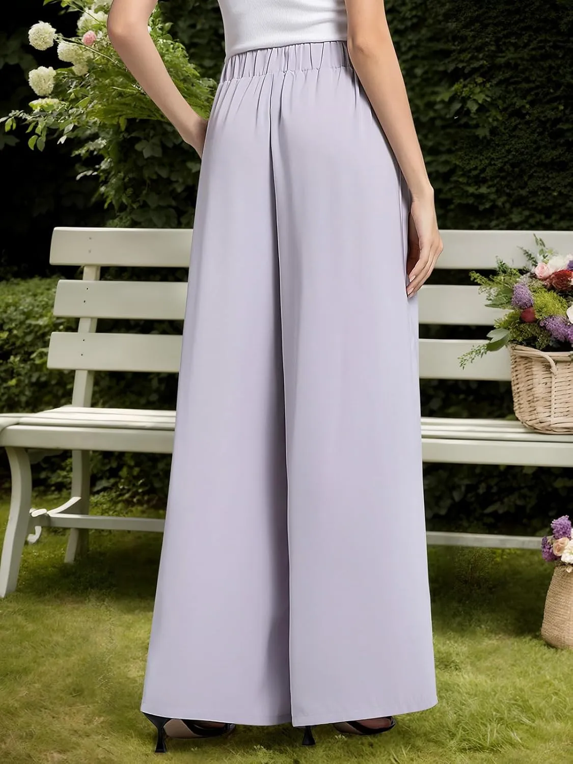 QIANXIZHAN Women's Wide Leg Pants, High Waisted Palazzo Pants Dressy Summer Flowy Casual Lounge Work Dress Pants Trousers WL