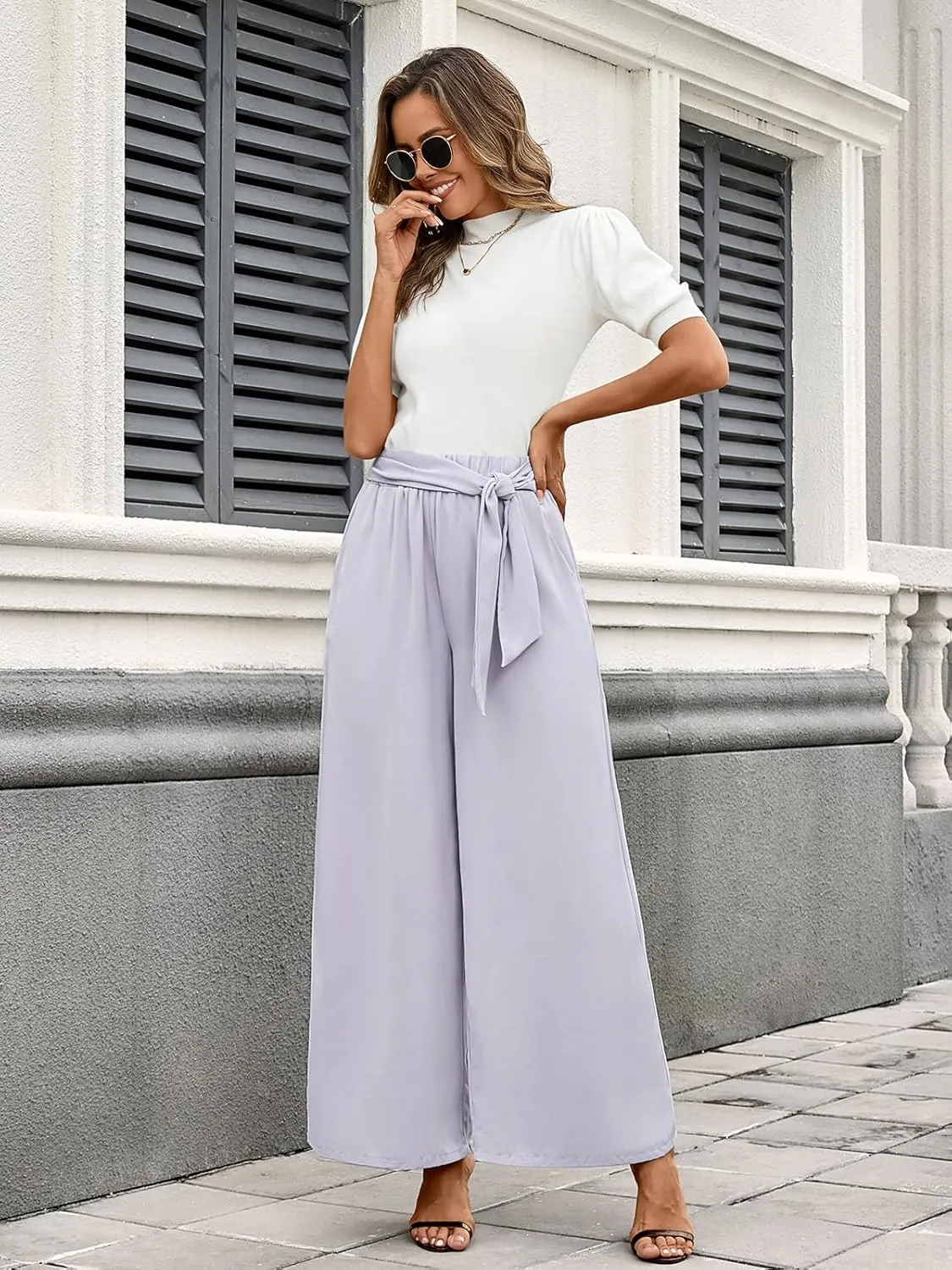 QIANXIZHAN Women's Wide Leg Pants, High Waisted Palazzo Pants Dressy Summer Flowy Casual Lounge Work Dress Pants Trousers WL
