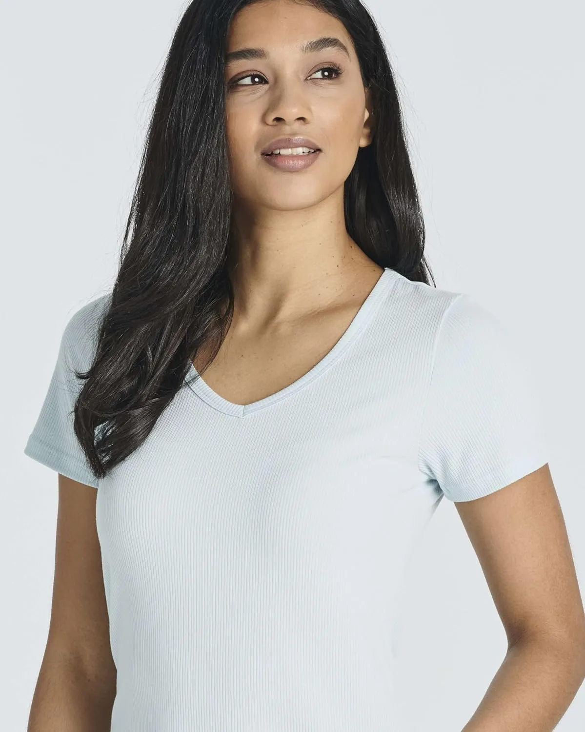 Real Essentials 5 Pack: Women's Soft Ribbed Short Sleeve V-Neck T-Shirt Casual Summer Tee Shirts