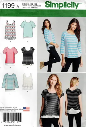 Simplicity 1199 Womens EASY Stretch Pullover Tops Out Of Print Sewing Pattern Size XXS - XXL UNCUT Factory Folded
