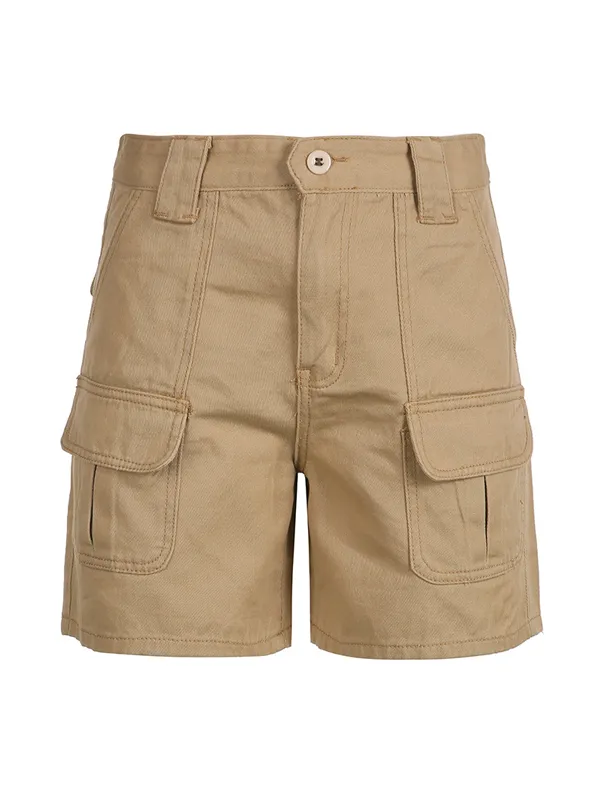Solid Multi-Pocket Cargo Shorts