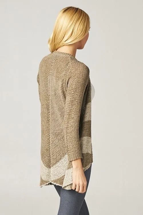 Striped Long Sleeve Open Front Knit Cardigan
