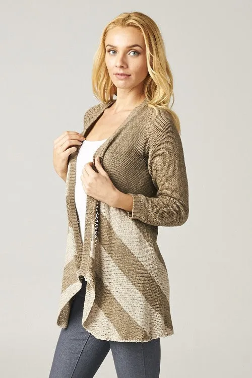 Striped Long Sleeve Open Front Knit Cardigan