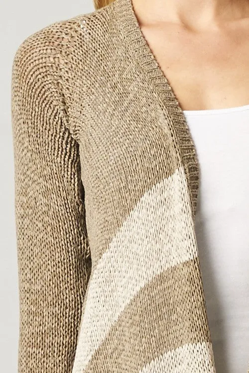 Striped Long Sleeve Open Front Knit Cardigan