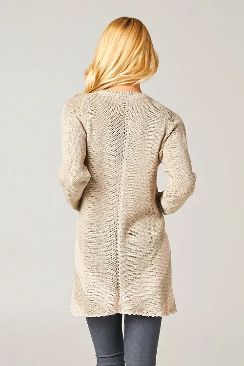 Striped Long Sleeve Open Front Knit Cardigan