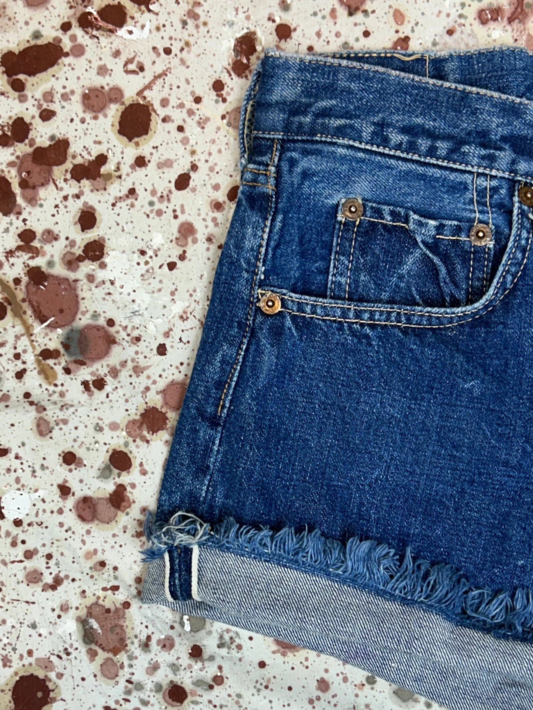Vintage USA Levi's 501 Big "E" Single Stitch Waist Redline Cut Off Shorts (JYJ0424-175)
