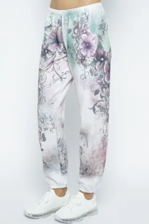 Vocal Floral Print Soft Brush Lounge Pants - Multi White