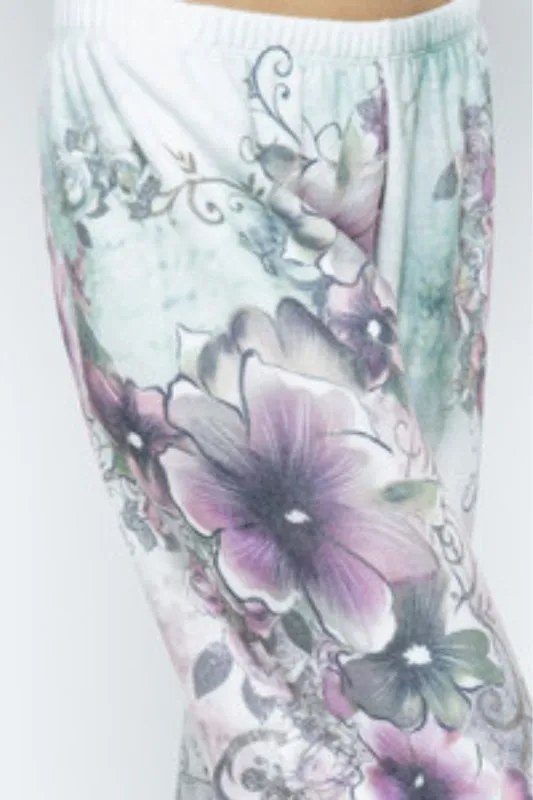 Vocal Floral Print Soft Brush Lounge Pants - Multi White