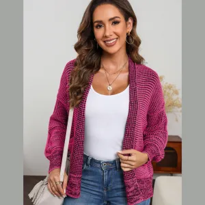 Waffle-knit Pocketed Open Front Cardigan