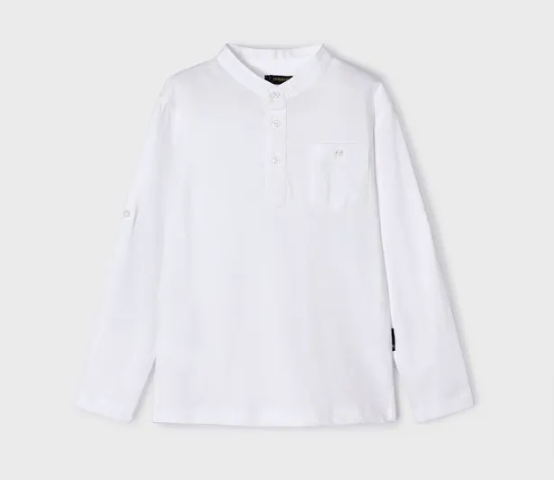 White Cotton Mao Collar Tee
