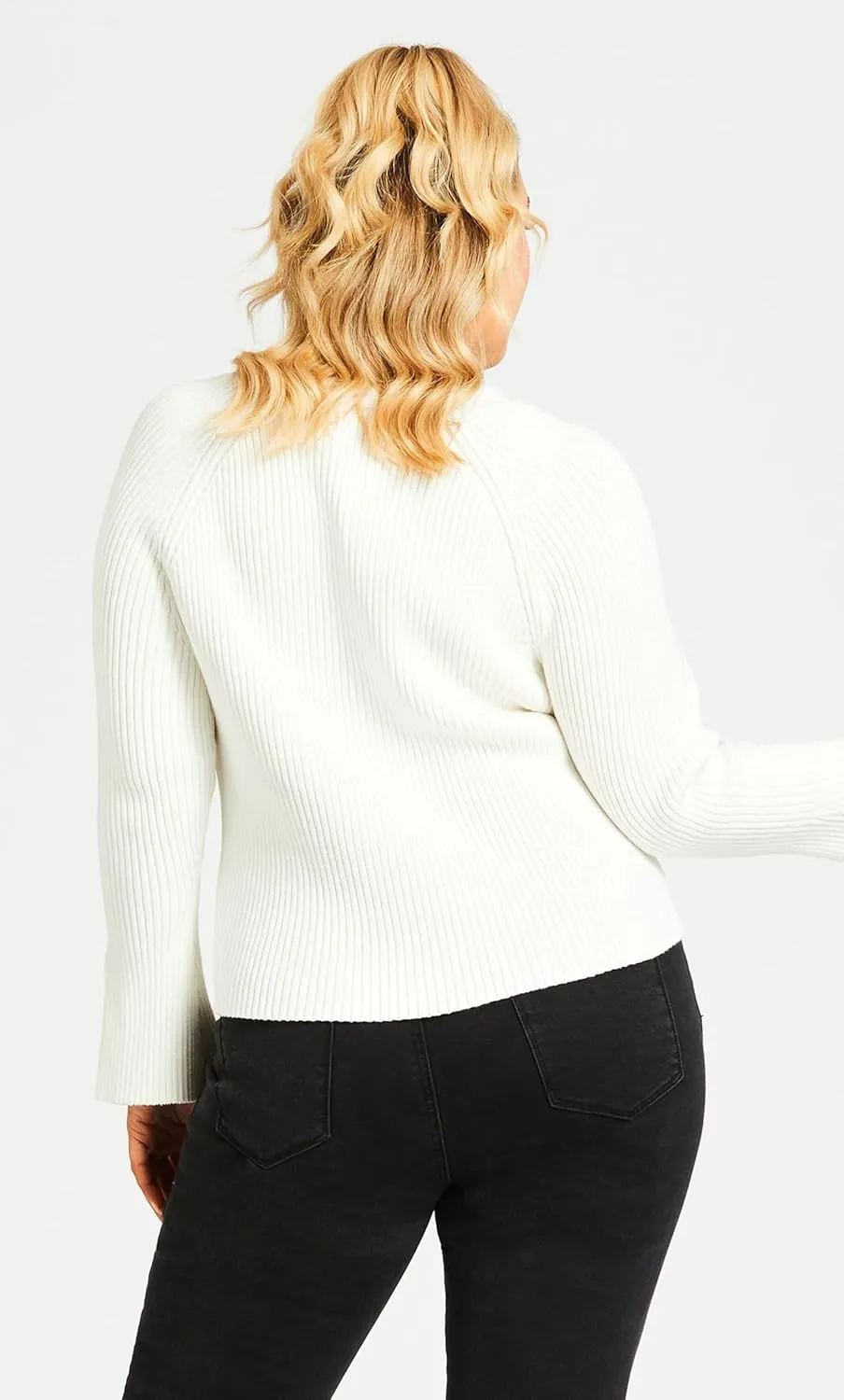 Women's Plus Size Cardi Rib Flare SLV